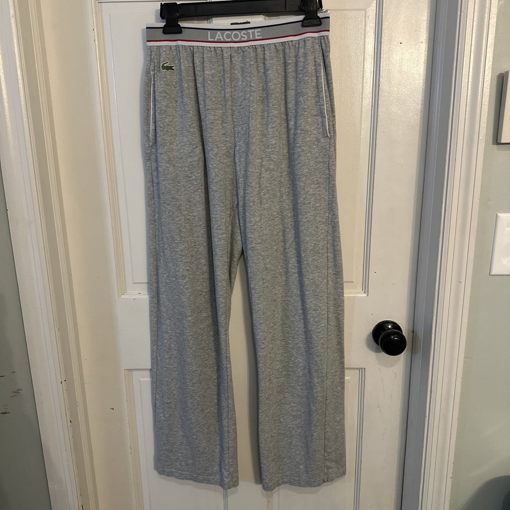 Lacoste Sleepwear Mens Pajama Pants Gray Loungewear + Pockets Comfy Sz Medium